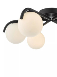 Där Orlena 6 Arm Opal Glass Semi Flush Ceiling Light, Black - thumbnail 3
