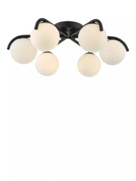 Där Orlena 6 Arm Opal Glass Semi Flush Ceiling Light, Black - thumbnail 1
