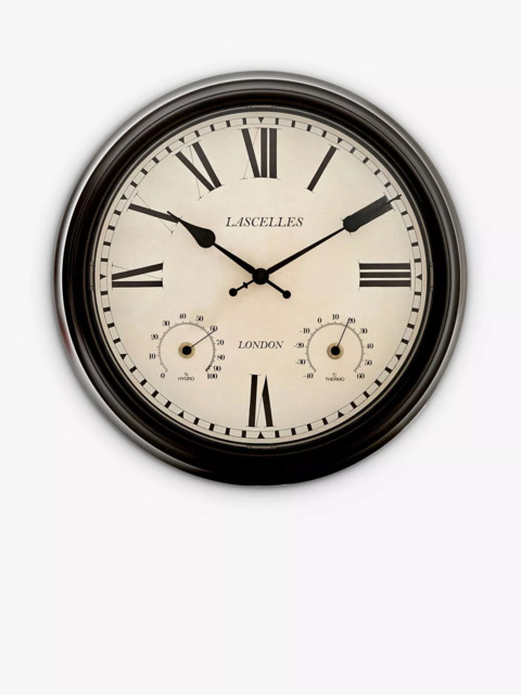 Brookpace Lascelles Roman Numeral Outdoor Wall Clock with Temperature & Humidity, 36cm, Brown - image 1