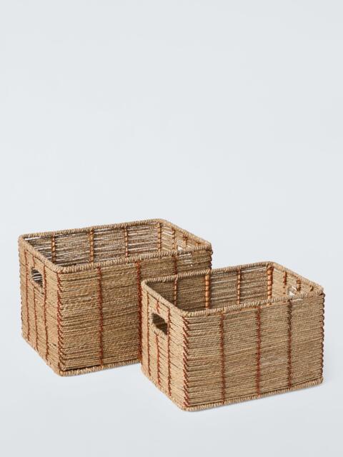 John Lewis Rectangular Seagrass Basket, Set of 2, Red/Natural - image 1