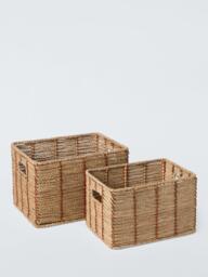 John Lewis Rectangular Seagrass Basket, Set of 2, Red/Natural