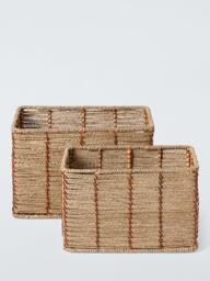 John Lewis Rectangular Seagrass Basket, Set of 2, Red/Natural - thumbnail 2