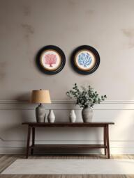 Brookpace Lascelles 'Ocean Feather' Round Porthole Framed Print, 36cm, Blue - thumbnail 3