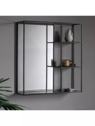 Gallery Direct Lombardy Rectangular Metal Frame 3 Shelf Wall Mirror, 65 x 60cm, Black - thumbnail 2