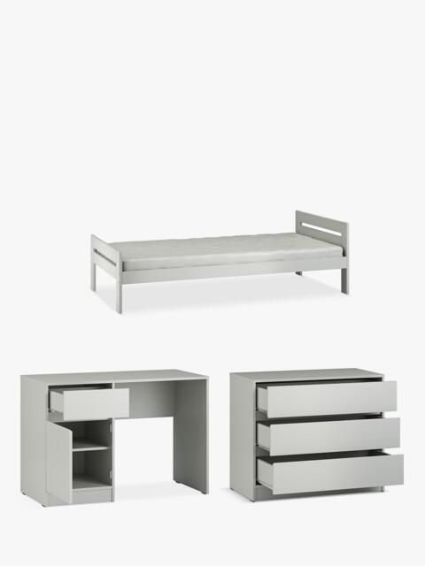 Little Acorns Furniture Bed Frame, 3 Drawer Chest and Desk Bundle, Grey