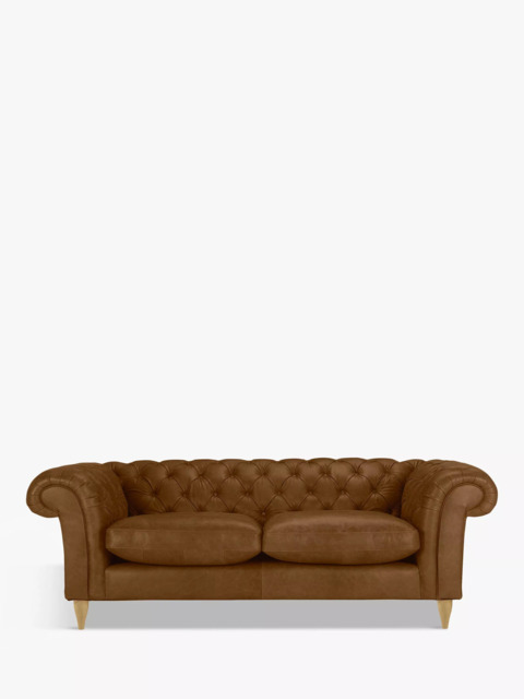 John Lewis Cromwell Chesterfield Grand 4 Seater Leather Sofa, Light Leg, Demetra Light Tan - image 1