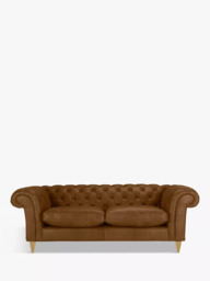 John Lewis Cromwell Chesterfield Grand 4 Seater Leather Sofa, Light Leg, Demetra Light Tan - thumbnail 1