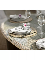 Bramblecrest Chedworth 8-Seater Garden Elliptical Dining Table & Chairs Set with Lazy Susan & Parasol, Sandstone - thumbnail 3
