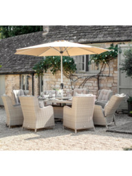 Bramblecrest Chedworth 8-Seater Garden Elliptical Dining Table & Chairs Set with Lazy Susan & Parasol, Sandstone - thumbnail 2
