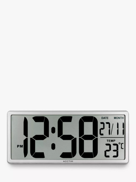 Acctim Datekeeper LCD Digital Wall Alarm Clock, Silver - image 1