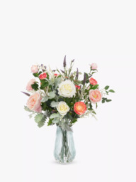 Floralsilk Artificial Rose & Ranunculus in Glass Vase, H64cm, Pink/White - thumbnail 1