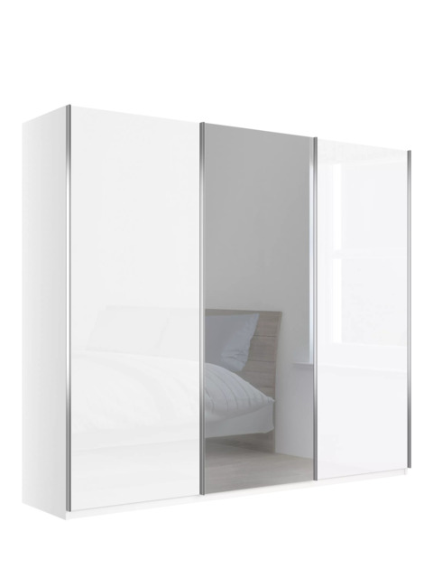 John Lewis Elstra 300cm Glass & Centre Mirrored 3 Sliding Doors Wardrobe, White - image 1