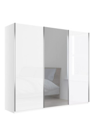 John Lewis Elstra 300cm Glass & Centre Mirrored 3 Sliding Doors Wardrobe, White