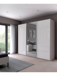 John Lewis Elstra 300cm Glass & Centre Mirrored 3 Sliding Doors Wardrobe, White - thumbnail 2