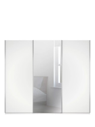 John Lewis Elstra 300cm Glass & Centre Mirrored 3 Sliding Doors Wardrobe, White - thumbnail 3