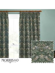 Morris & Co. Strawberry Thief Lined Pencil Pleat Curtains, Forest Green - thumbnail 2