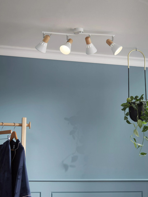 John Lewis SES LED 4 Spotlight Ceiling Bar, White/Wood - image 1