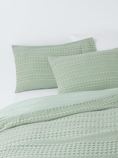 John Lewis Large Waffle Stripe Duvet Cover Set, Green - image 1
