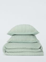 John Lewis Large Waffle Stripe Duvet Cover Set, Green - thumbnail 4