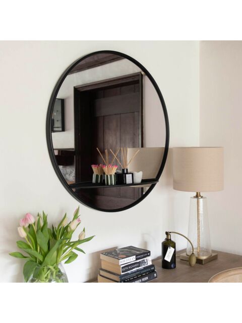 One.World Portland Round Iron Shelf Mirror, 80cm, Black - image 1