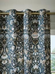 William Morris At Home Lodden Pair Lined Eyelet Curtains, Prussian Blue - thumbnail 3