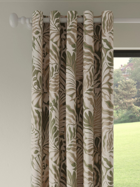 John Lewis Caladium Leaf Weave Pair Lined Eyelet Curtains, Avocado - image 1
