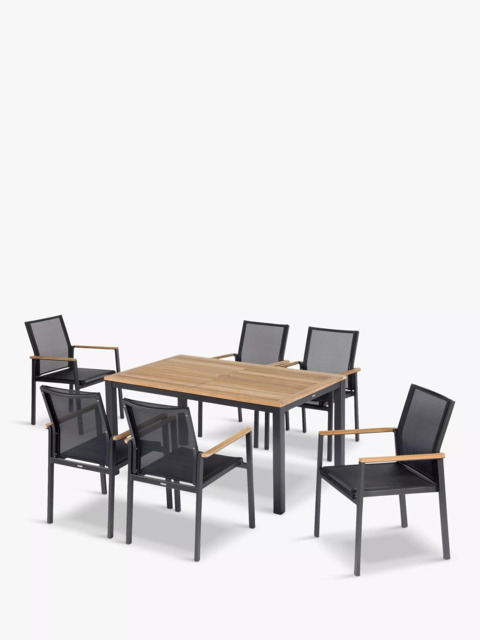 Barlow Tyrie Aura 6-Seater Teak Wood Garden Dining Table & Chairs Set, Charcoal/Natural - image 1