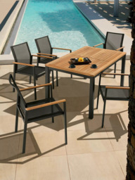 Barlow Tyrie Aura 6-Seater Teak Wood Garden Dining Table & Chairs Set, Charcoal/Natural - thumbnail 2