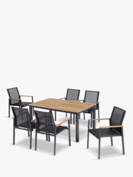 Barlow Tyrie Aura 6-Seater Teak Wood Garden Dining Table & Chairs Set, Charcoal/Natural - thumbnail 1