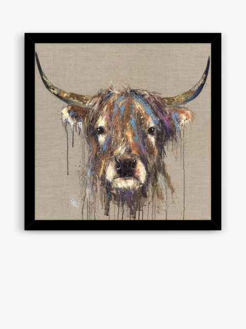 John Lewis Louise Luton 'Faithful' Highland Cow Framed Print, 54.5 x 54.5cm, Brown