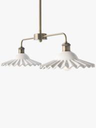 Laura Ashley Beca Ceramic 2 Arm Bar Pendant Ceiling Light, White/Brass - thumbnail 5