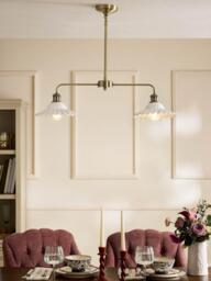 Laura Ashley Beca Ceramic 2 Arm Bar Pendant Ceiling Light, White/Brass - thumbnail 2