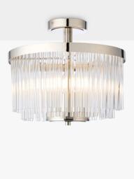 John Lewis Lexton 3 Arm Semi Flush Glass Ceiling Light, Brass