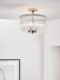 John Lewis Lexton 3 Arm Semi Flush Glass Ceiling Light, Brass - thumbnail 2