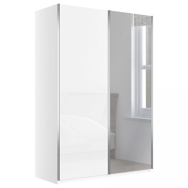 John Lewis Elstra 150cm Wardrobe with White Glass and Mirrored Sliding Doors - image 1
