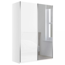 John Lewis Elstra 150cm Wardrobe with White Glass and Mirrored Sliding Doors