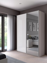 John Lewis Elstra 150cm Wardrobe with White Glass and Mirrored Sliding Doors - thumbnail 2