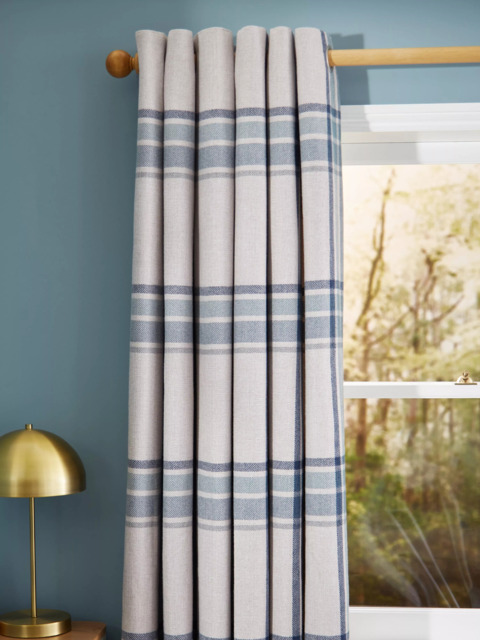 John Lewis Afton Check Weave Pair Dimout/Thermal Lined Eyelet Curtains - image 1