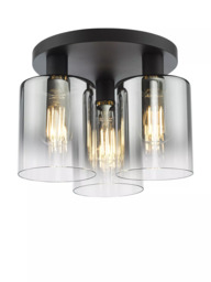 Där Savannah Flush 3 Arm Ceiling Light, Black/Smoked