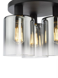 Där Savannah Flush 3 Arm Ceiling Light, Black/Smoked - thumbnail 5