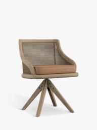 OKA Carlos Cane Swivel Chair, Weathered Oak