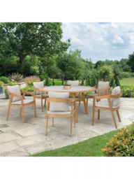 KETTLER Kubu 6-Seater Round Garden Dining Table & Chairs Set, FSC-Certified (Teak Wood), Natural/White - thumbnail 2