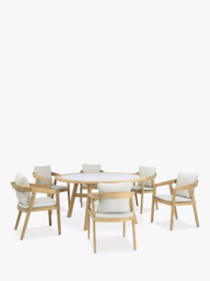 KETTLER Kubu 6-Seater Round Garden Dining Table & Chairs Set, FSC-Certified (Teak Wood), Natural/White - thumbnail 1