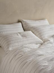 Bedfolk 100% Linen Stripe Bedding, White/Grey - thumbnail 1