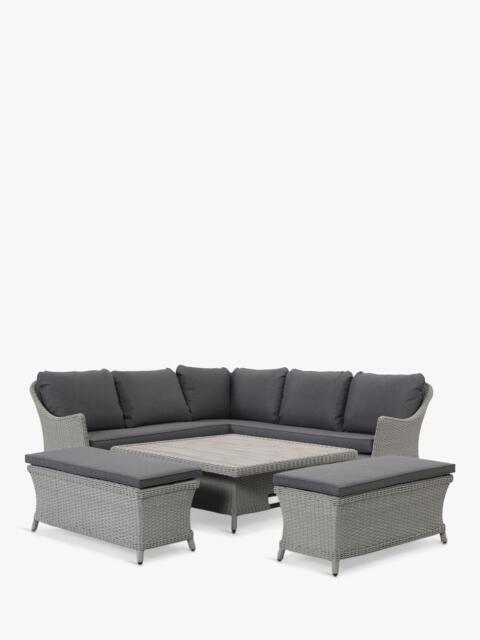 KETTLER Foxley Woven 8-Seater Square Corner Garden Dining Set with Height-Adjustable Table, Grey - image 1