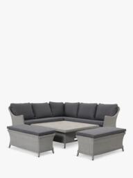 KETTLER Foxley Woven 8-Seater Square Corner Garden Dining Set with Height-Adjustable Table, Grey - thumbnail 1