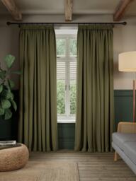 John Lewis Rustic Basketweave Pair Blackout Lined Pencil Pleat Curtains - thumbnail 2