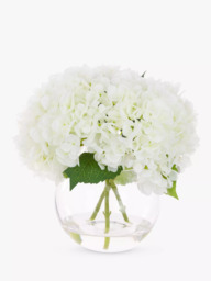 Floralsilk Artificial Hydrangeas in Globe Vase, White - thumbnail 1