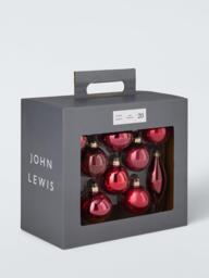 John Lewis Assorted Glass Baubles, Box of 20, Red Mix - thumbnail 3
