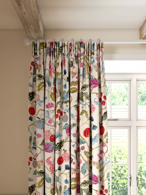 John Lewis Fruit Tree Print Pencil Pleat Pair Blackout Lined Curtains, Multi
